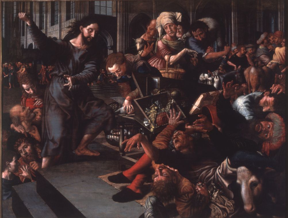 Jan Sanders van Hemessen, Le Christ chassant les marchands du temple, 1556